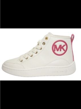 Michael Kors Cream High-Top Sneaker with Pink Logo